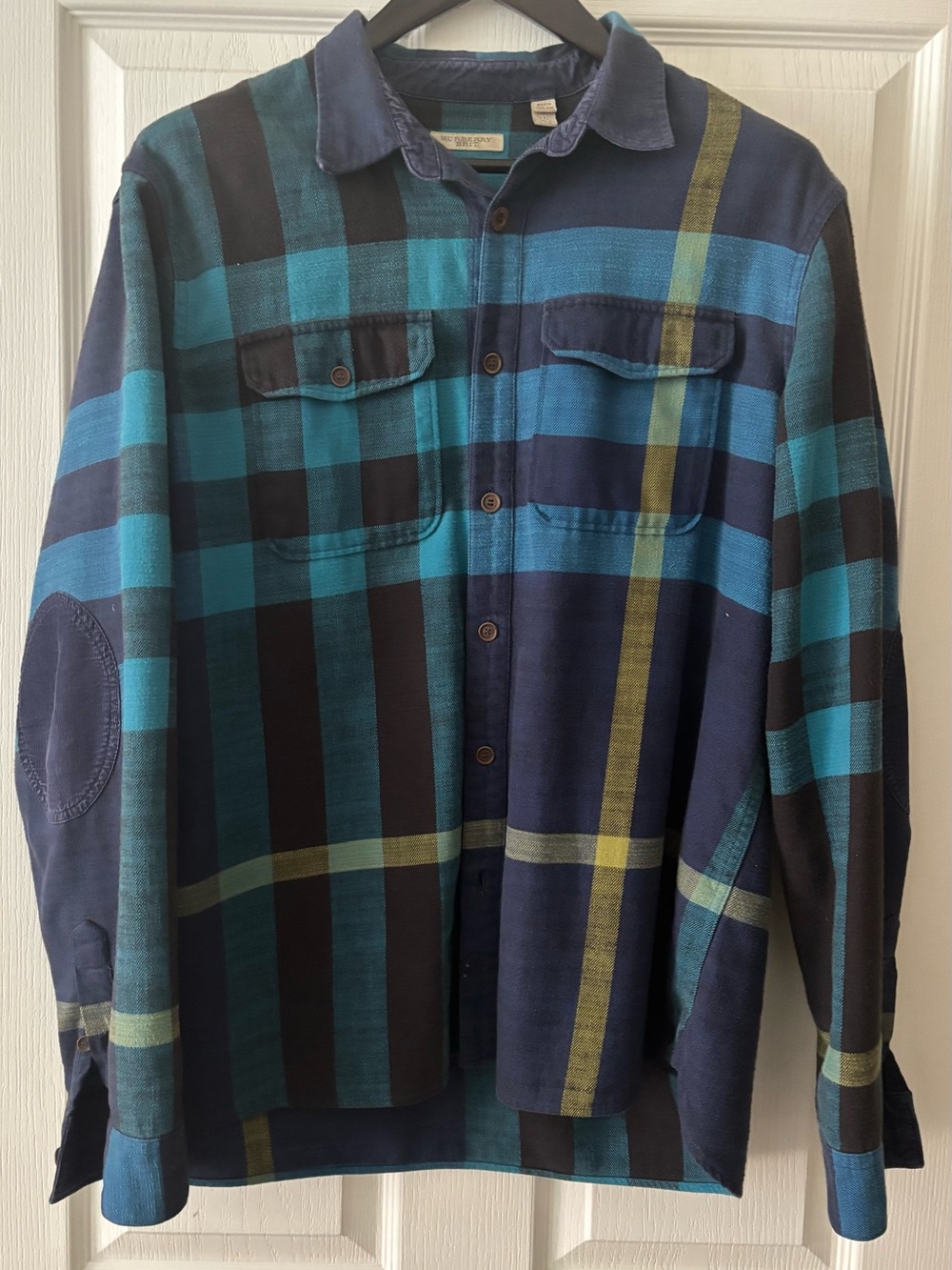 Burberry Flanel Men's Blue Plaid Button-Up Shirt xxl